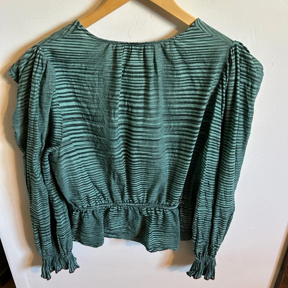 ULLA JOHNSON Ophelia Gathered Striped Cotton-Voile Peplum Blouse